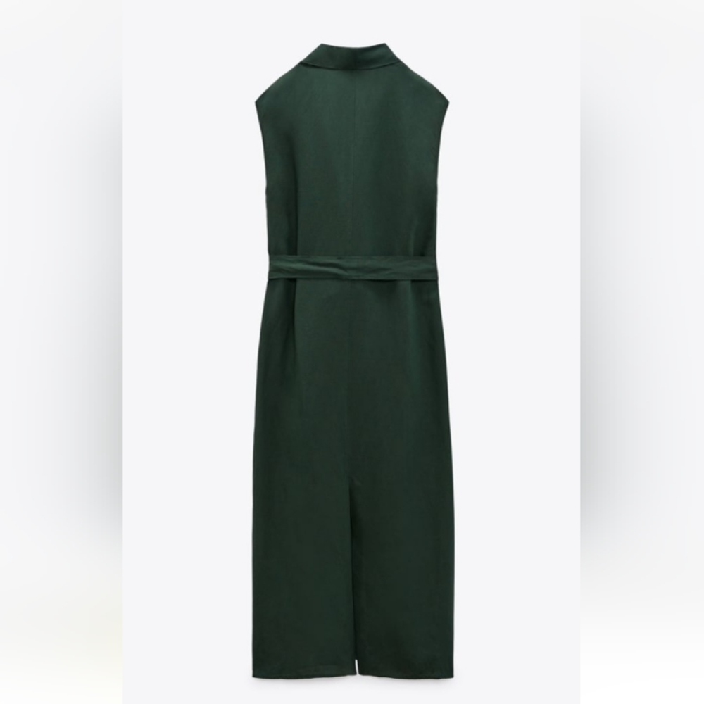 ZARA Belted Midi Linen Blend Dress Sz-XL - Picture 6 of 12
